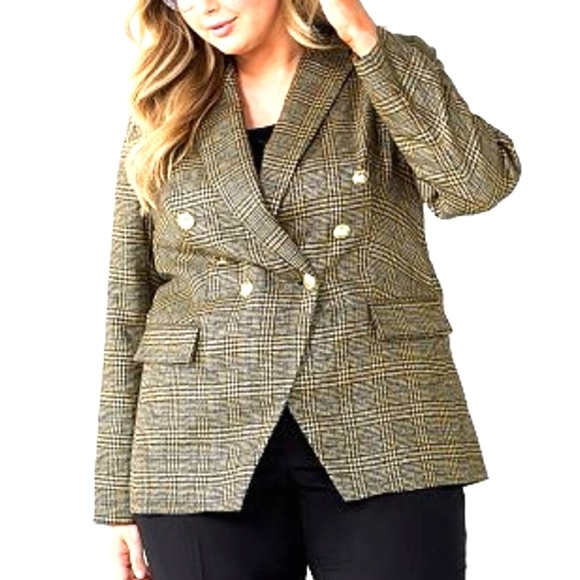 2X Nine West Plaid Lurex Double Breasted Blazer NEW W tags - Picture 1 of 6